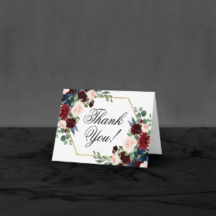 Boho Bloom   Burgundy Red and Navy Blue Frame Thank You Card