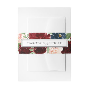 Boho Bloom   Burgundy Red and Navy Blue Garland Invitation Belly Band