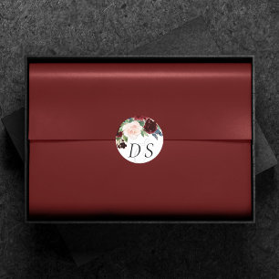 Boho Bloom   Burgundy Red and Navy Change of Date Classic Round Sticker