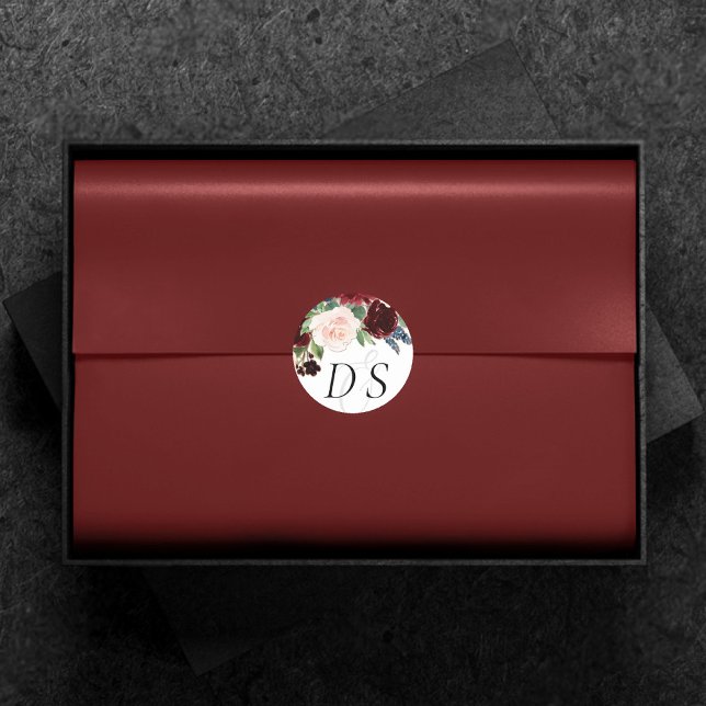 Boho Bloom | Burgundy Red and Navy Change of Date Classic Round Sticker (Creator Uploaded)