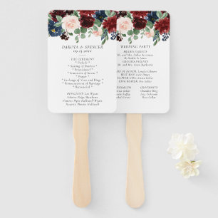 Boho Bloom   Burgundy Red and Navy Garland Program Hand Fan