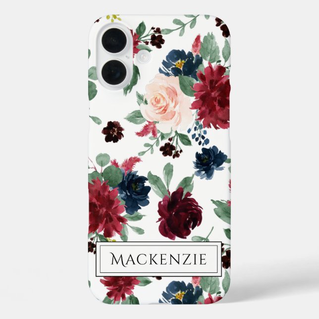 Boho Bloom | Burgundy Red Blush Navy Blue Monogram Case-Mate iPhone Case (Back)