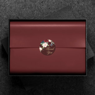 Boho Bloom Dark Burgundy and Navy Blue Thank You Classic Round Sticker