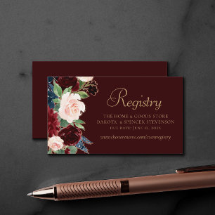 Boho Bloom Dark Burgundy Marsala Red Registry Enclosure Card