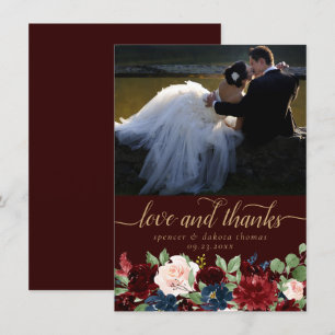 Boho Bloom Dark Elegant Garland Photo Love and Thank You Card