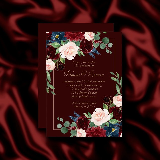 Boho Bloom | Dark Elegant Red and Blush Roses Invitation (Creator Uploaded)