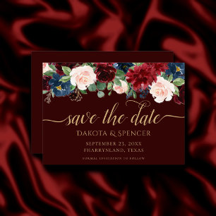 Boho Bloom Dark Elegant Red and Navy Garland Save The Date