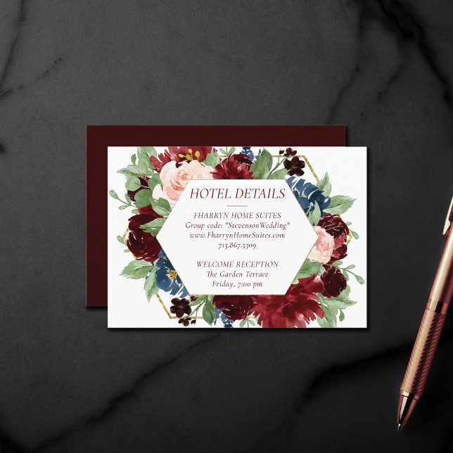 Boho Bloom | Elegant Burgundy Floral Accommodation Enclosure Card (Creator Uploaded)