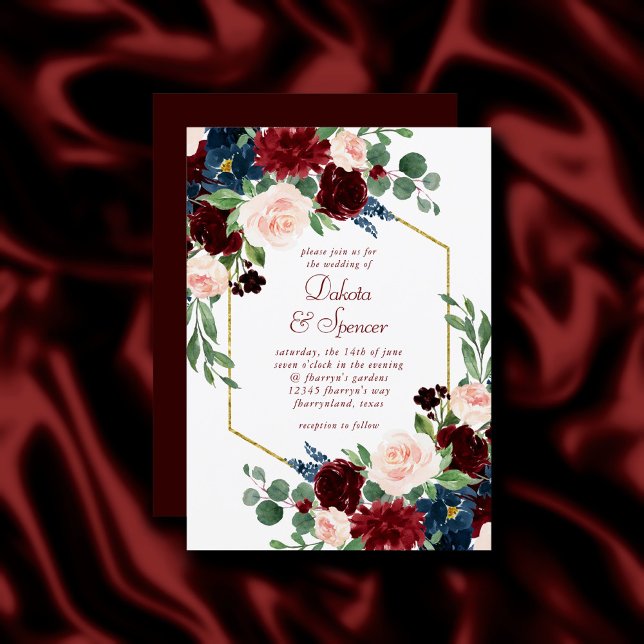Boho Bloom | Elegant Burgundy Floral Gold Frame Invitation (Creator Uploaded)