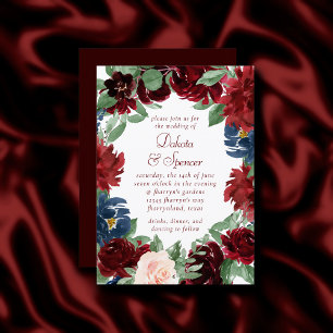 Boho Bloom Elegant Burgundy Red Floral Wreath Invitation
