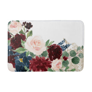 Boho Bloom   Elegant Red and Blush Shimmer Pattern Bath Mat