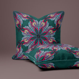 Boho Bloom in Deep Teal Cushion