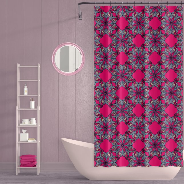 Boho Bloom Shower Curtain in Hot Pink (Creator Uploaded)