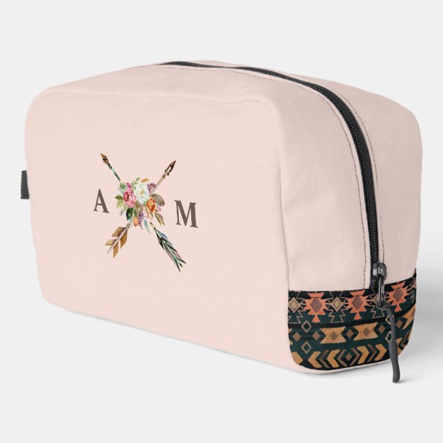 Boho Blooms and Arrows Monogrammed Dopp Kit (Right Corner)