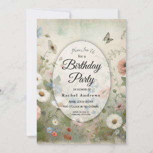 Boho Blooms and Vintage Blossoms Birthday Party Invitation
