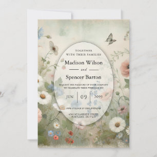 Boho Blooms and Vintage Vows Wedding Invitation