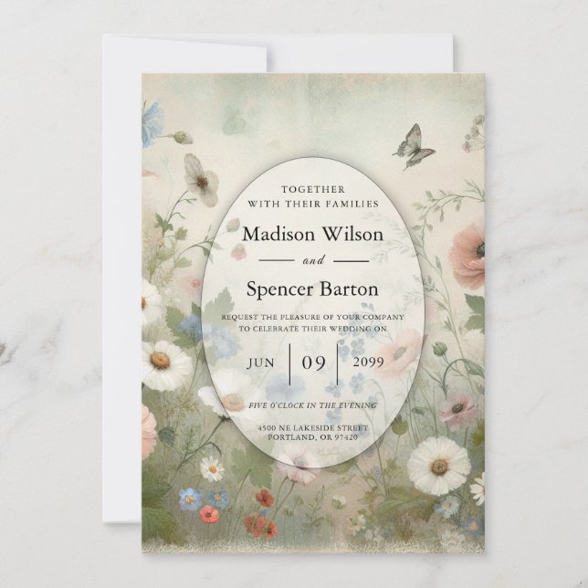 Boho Blooms and Vintage Vows Wedding Invitation (Front)
