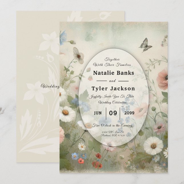 Boho Blooms and Vintage Vows Wedding Invitation (Front/Back)