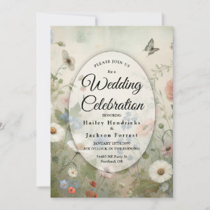Boho Blooms and Vintage Vows Wedding Invitation