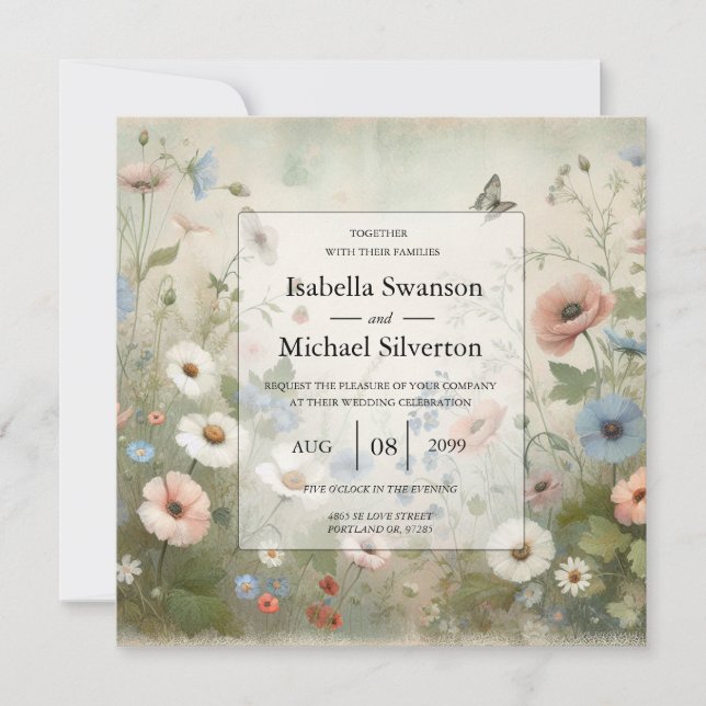 Boho Blooms and Vintage Vows Wedding Invitation (Front)