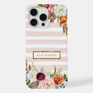 Boho Blooms Blush Stripe Monogram iPhone 15 Pro Max Case