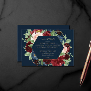Boho Blooms Dark Navy and Burgundy Reception Enclosure Card