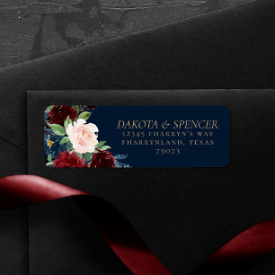 Boho Blooms Dark Navy Blue and Burgundy Address
