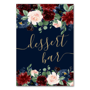 Boho Blooms   Dark Rustic Navy and Red Dessert Bar Table Number