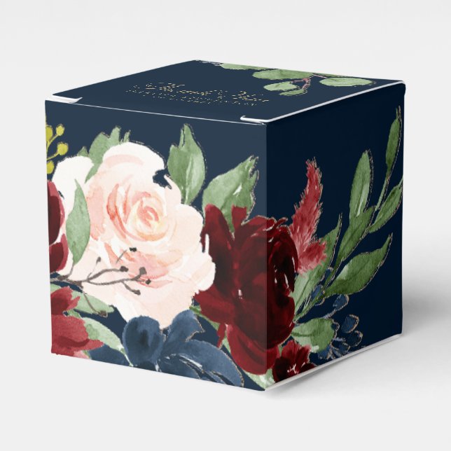 Boho Blooms | Dark Rustic Navy and Red Thank You Favour Box (Front Side)