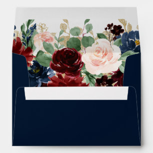 Boho Blooms Dark Rustic Navy Blue and Burgundy Envelope
