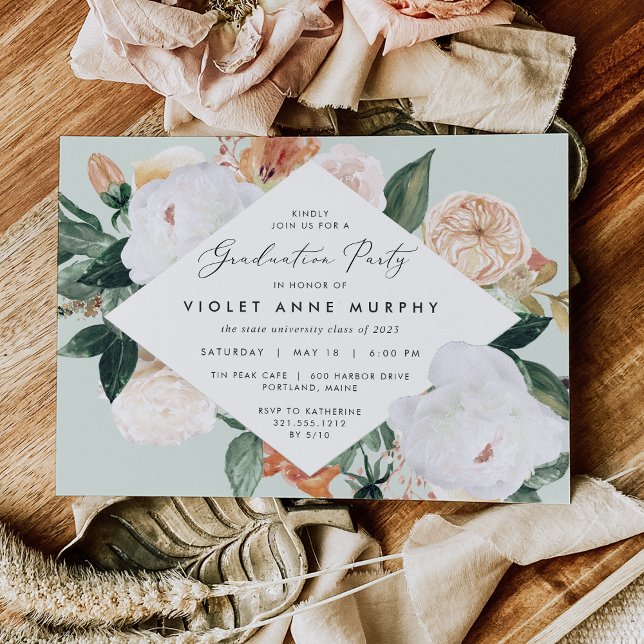 Boho Blooms | Elegant Floral Graduation Party Invitation (Creator Uploaded)