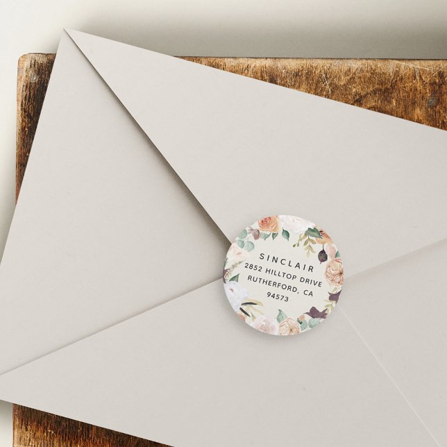 Boho Blooms Floral Return Address Classic Round Sticker (Creator Uploaded)