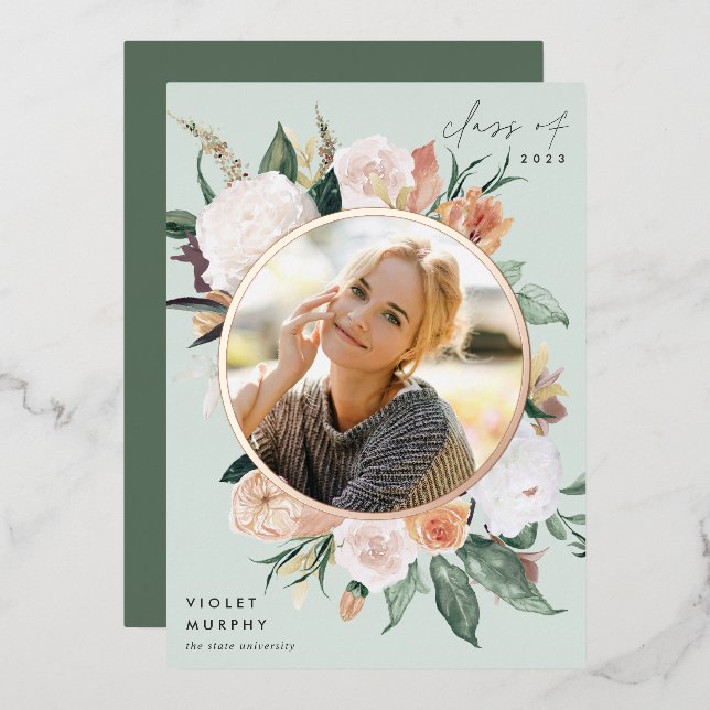Boho Blooms | Foil Photo Graduation Announcement (Front/Back)