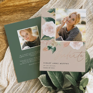 Boho Blooms   Foil Photo Graduation Announcement