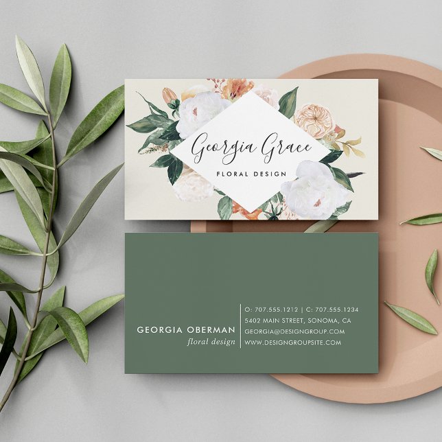 Boho Blooms Geometric Watercolor Floral Business Card (Creator Uploaded)