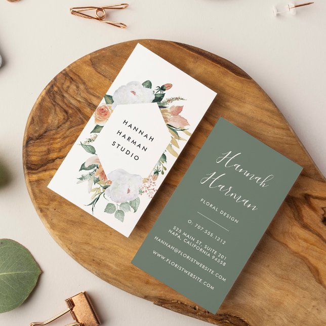 Boho Blooms Geometric Watercolor Floral Business Card (Creator Uploaded)