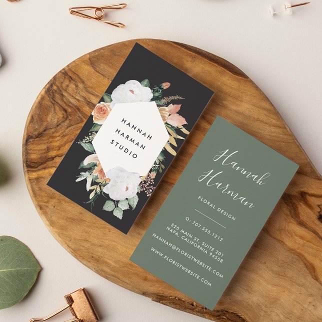 Boho Blooms Geometric Watercolor Floral Business Card (Creator Uploaded)