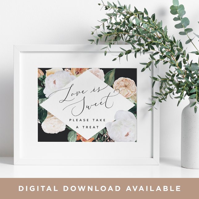 Boho Blooms Love Is Sweet Wedding Dessert Bar Sign (Creator Uploaded)