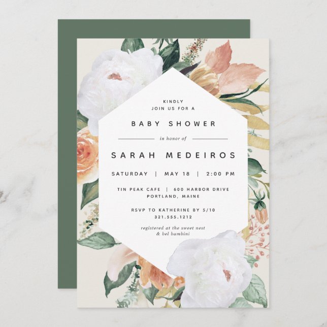 Boho Blooms | Modern Floral Baby Shower Invitation (Front/Back)