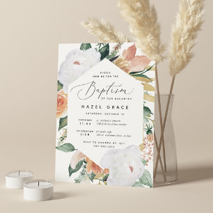 Boho Blooms   Modern Floral Baptism Invitation