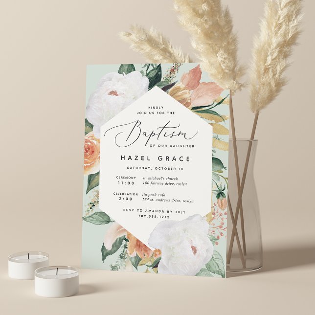 Boho Blooms | Modern Floral Baptism Invitation (Creator Uploaded)