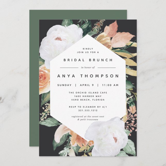 Boho Blooms | Modern Floral Bridal Shower Brunch Invitation (Front/Back)
