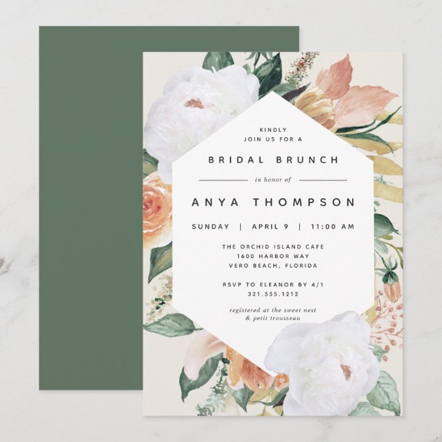 Boho Blooms | Modern Floral Bridal Shower Brunch Invitation (Front/Back)