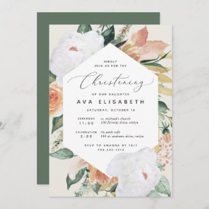 Boho Blooms Modern Floral Christening Invitation
