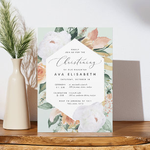 Boho Blooms   Modern Floral Christening Invitation