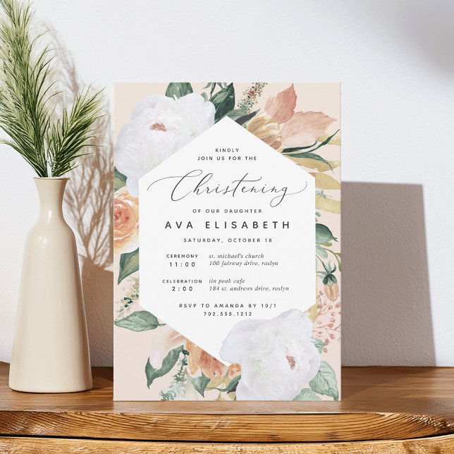 Boho Blooms | Modern Floral Christening Invitation (Creator Uploaded)