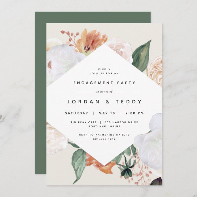 Boho Blooms | Modern Floral Engagement Party Invitation (Front/Back)