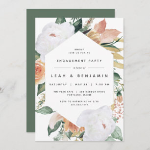 Boho Blooms Modern Floral Engagement Party Invitation