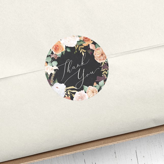 Boho Blooms Modern Floral Thank You Favour Classic Round Sticker (Creator Uploaded)