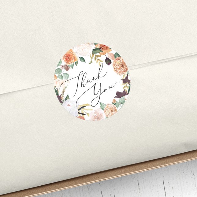 Boho Blooms Modern Floral Thank You Favour Classic Round Sticker (Creator Uploaded)
